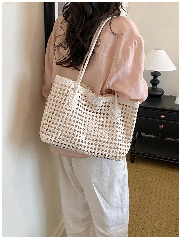 Women's PU Leather Gingham Basket Tote Bag detail 21