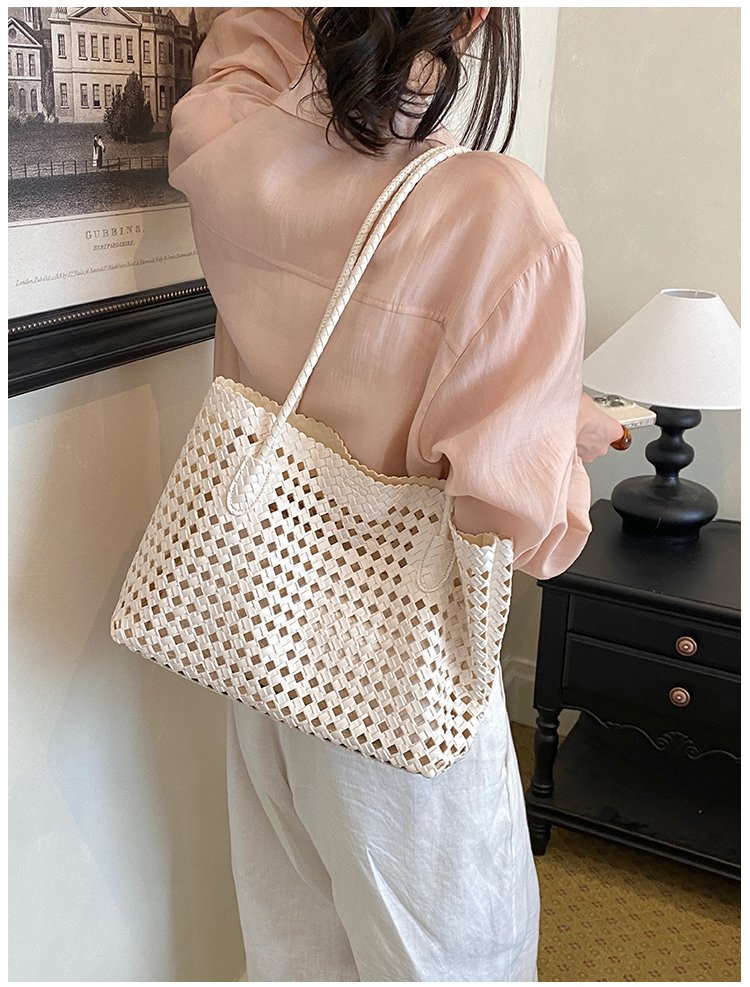Women's PU Leather Gingham Basket Tote Bag detail 24