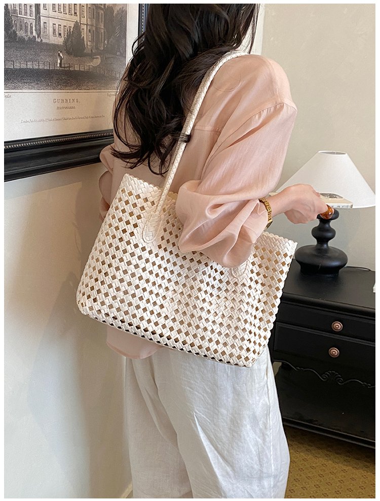 Women's PU Leather Gingham Basket Tote Bag detail 25