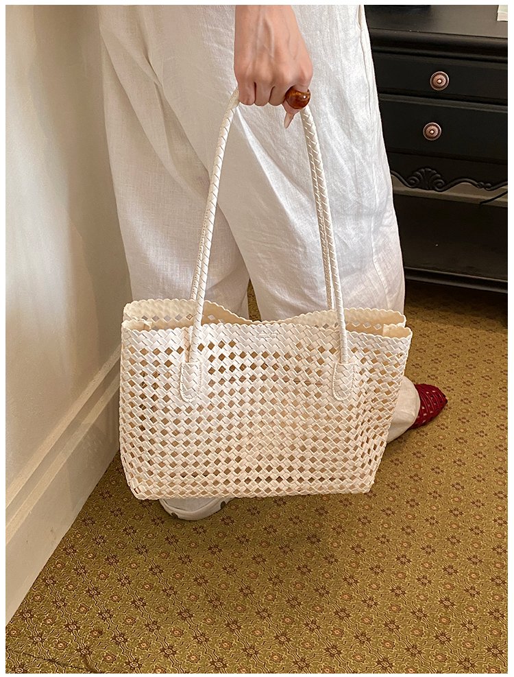 Women's PU Leather Gingham Basket Tote Bag detail 26
