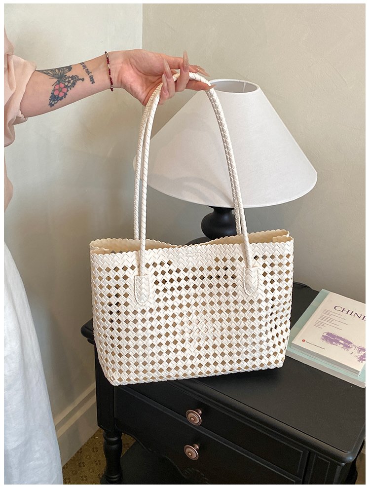 Women's PU Leather Gingham Basket Tote Bag detail 28