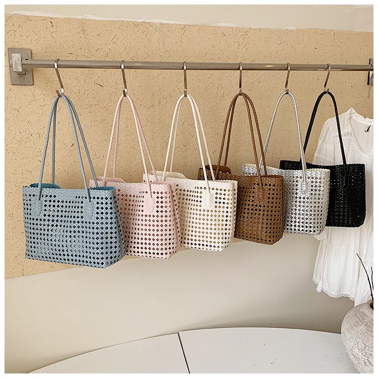 Women's PU Leather Gingham Basket Tote Bag detail 2