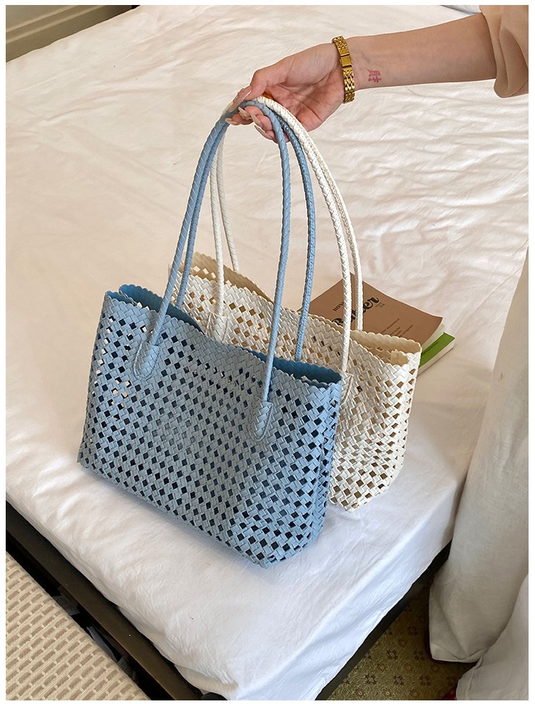 Women's PU Leather Gingham Basket Tote Bag detail 29