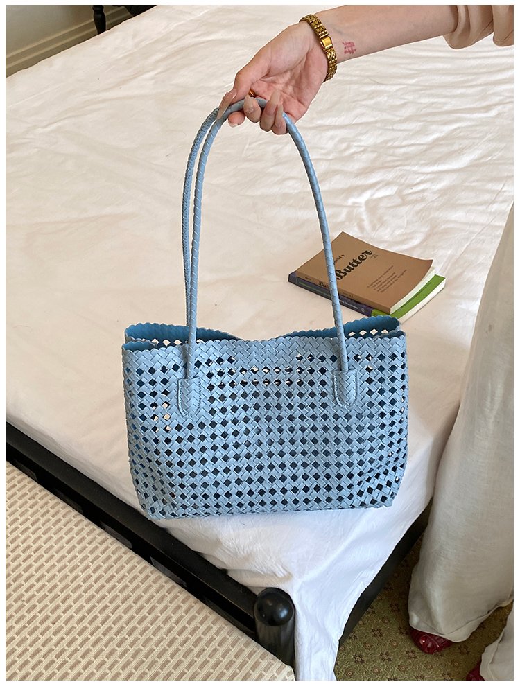 Women's PU Leather Gingham Basket Tote Bag detail 30