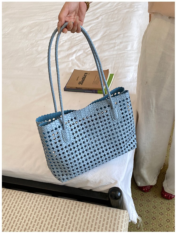 Women's PU Leather Gingham Basket Tote Bag detail 31
