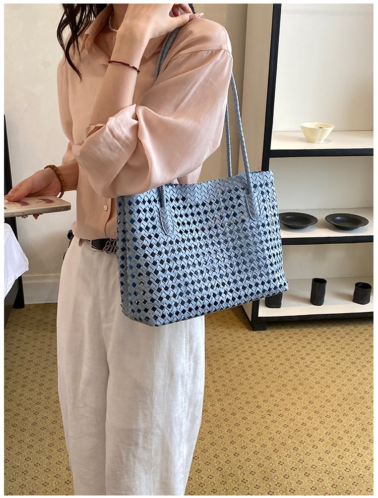 Women's PU Leather Gingham Basket Tote Bag detail 33