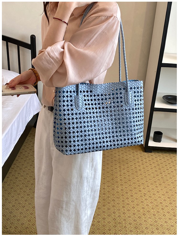 Women's PU Leather Gingham Basket Tote Bag detail 35