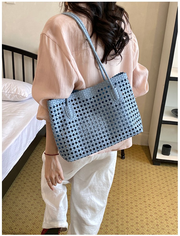 Women's PU Leather Gingham Basket Tote Bag detail 36
