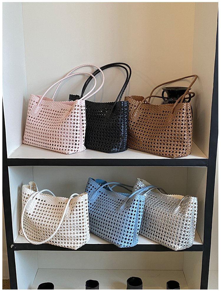 Women's PU Leather Gingham Basket Tote Bag detail 3