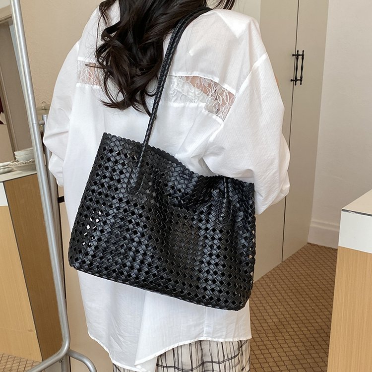 Women's PU Leather Gingham Basket Tote Bag view 5