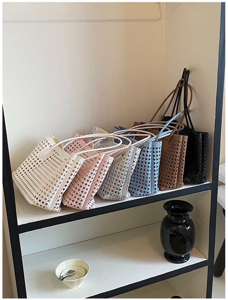 Women's PU Leather Gingham Basket Tote Bag detail 5
