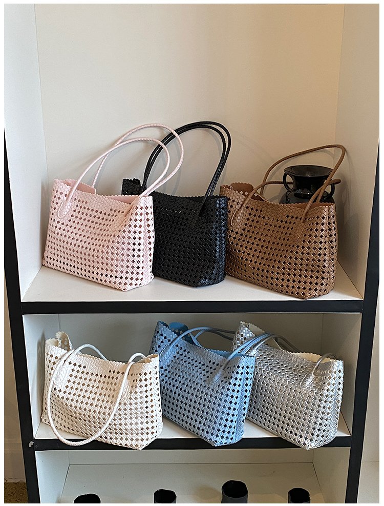 Women's PU Leather Gingham Basket Tote Bag detail 8