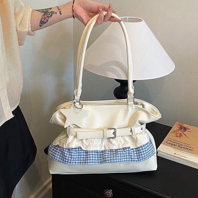 Women's PU Leather Gingham Drawstring Shoulder Bag view 2
