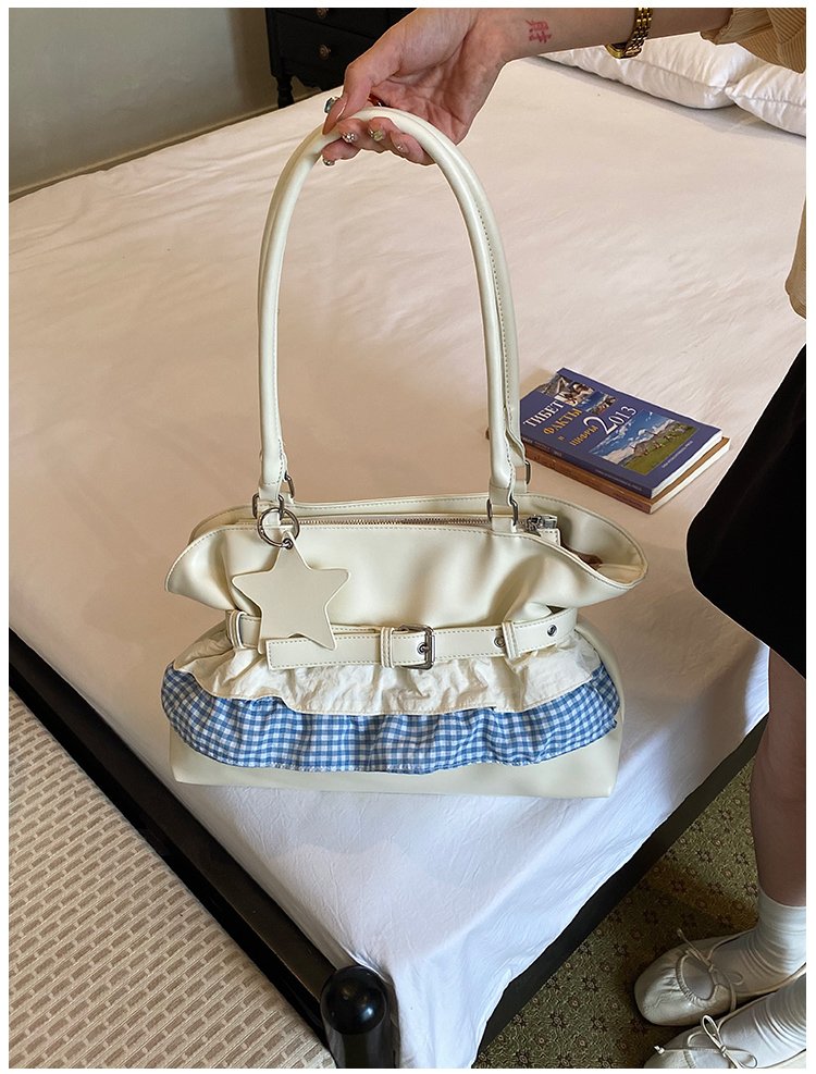 Women's PU Leather Gingham Drawstring Shoulder Bag detail 11