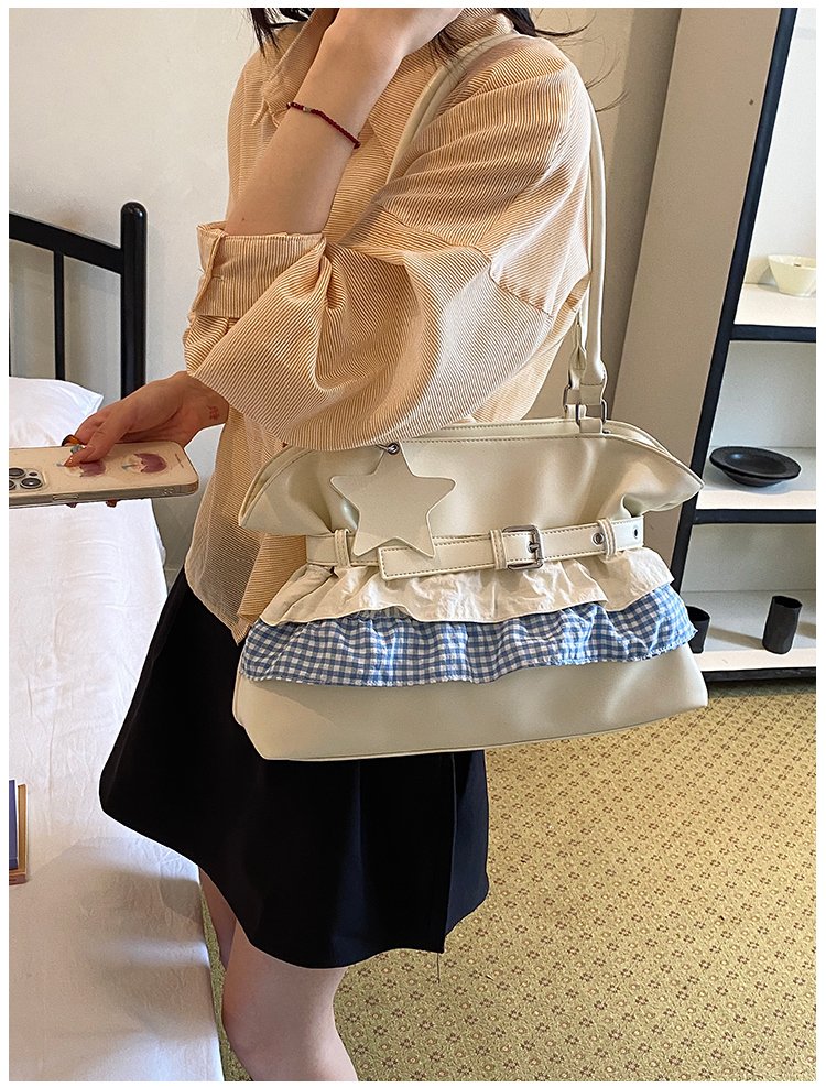 Women's PU Leather Gingham Drawstring Shoulder Bag detail 12