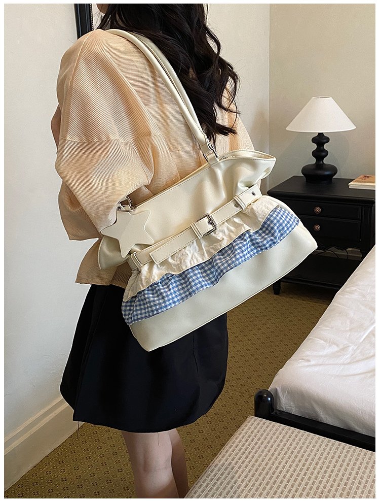 Women's PU Leather Gingham Drawstring Shoulder Bag detail 14