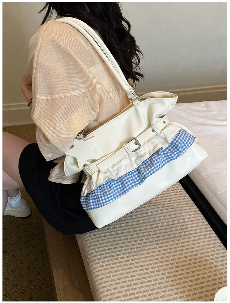 Women's PU Leather Gingham Drawstring Shoulder Bag detail 15