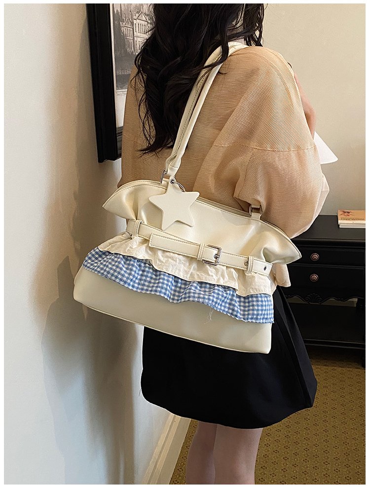 Women's PU Leather Gingham Drawstring Shoulder Bag detail 16