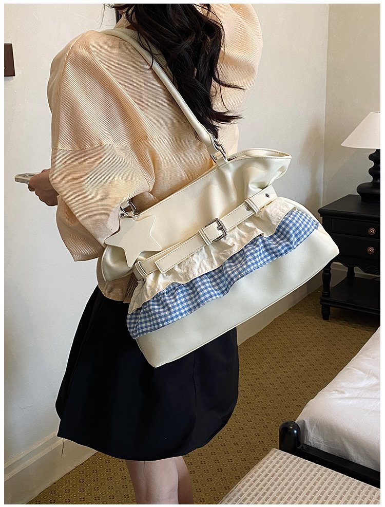 Women's PU Leather Gingham Drawstring Shoulder Bag detail 17