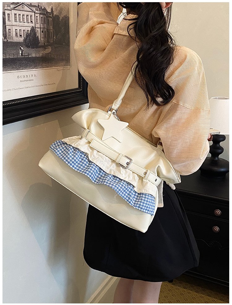 Women's PU Leather Gingham Drawstring Shoulder Bag detail 18