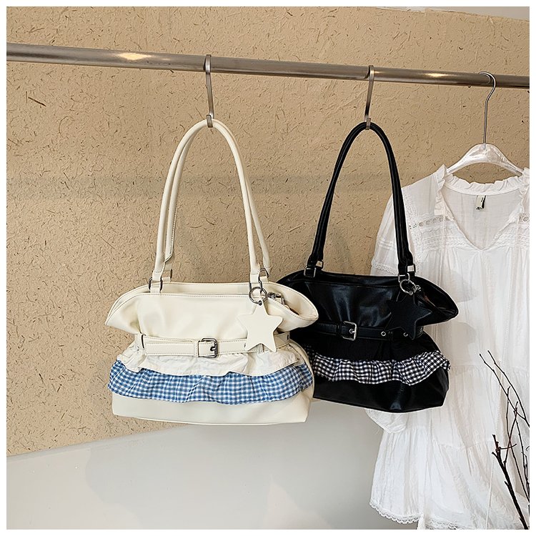 Women's PU Leather Gingham Drawstring Shoulder Bag detail 1