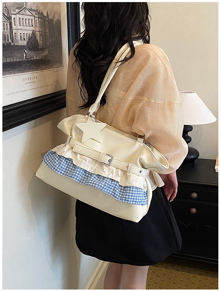 Women's PU Leather Gingham Drawstring Shoulder Bag detail 20