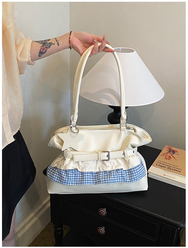 Women's PU Leather Gingham Drawstring Shoulder Bag detail 22