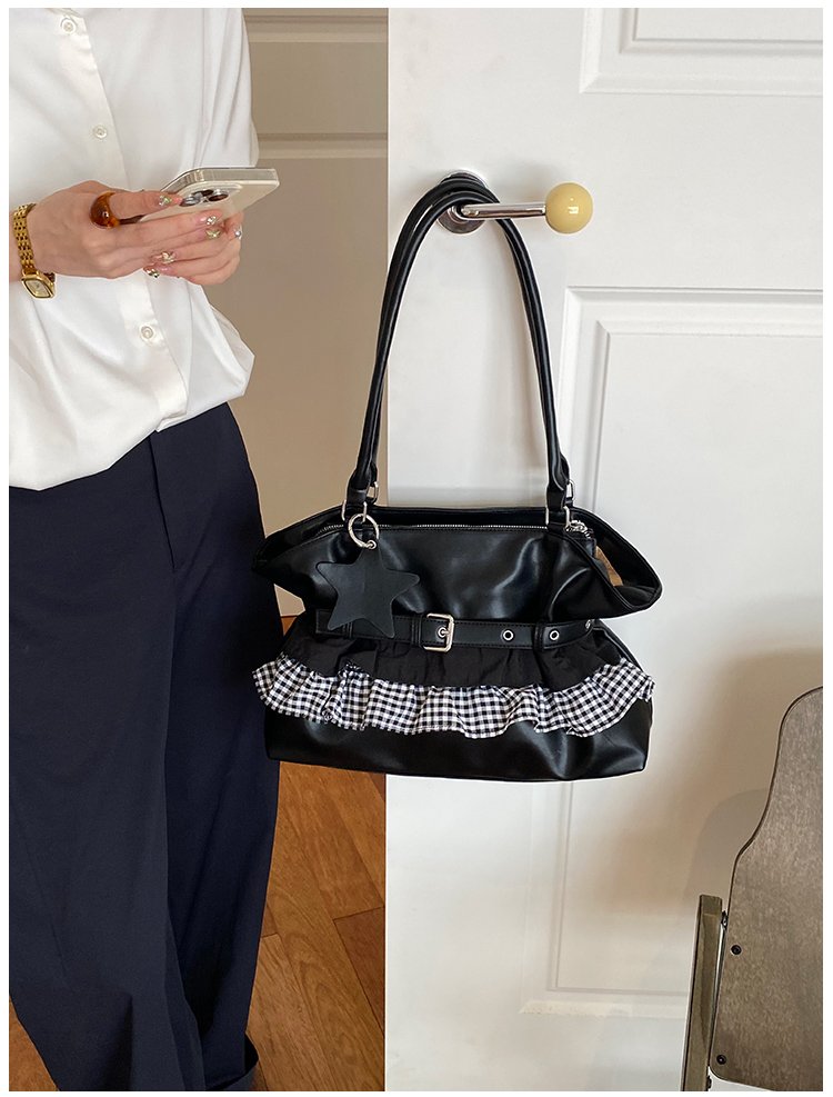 Women's PU Leather Gingham Drawstring Shoulder Bag detail 24