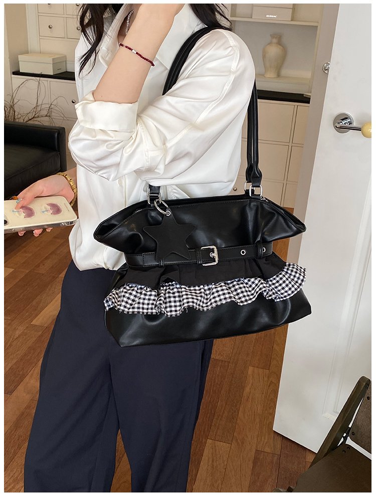 Women's PU Leather Gingham Drawstring Shoulder Bag detail 26