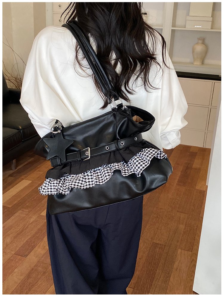 Women's PU Leather Gingham Drawstring Shoulder Bag detail 27