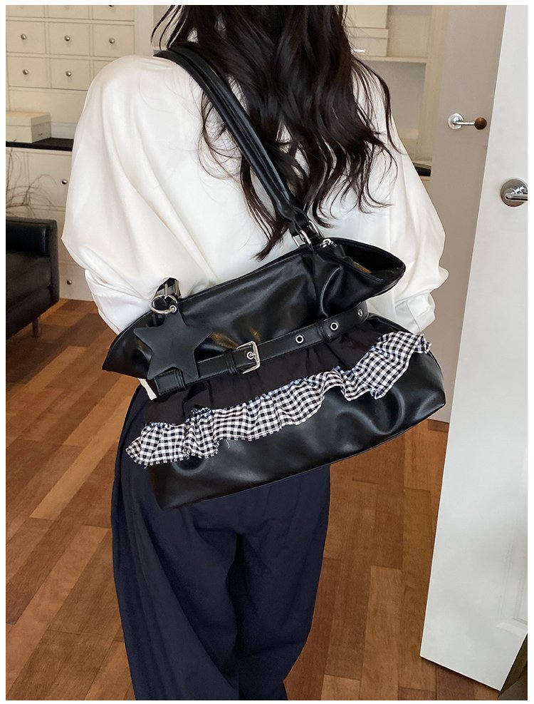 Women's PU Leather Gingham Drawstring Shoulder Bag detail 28