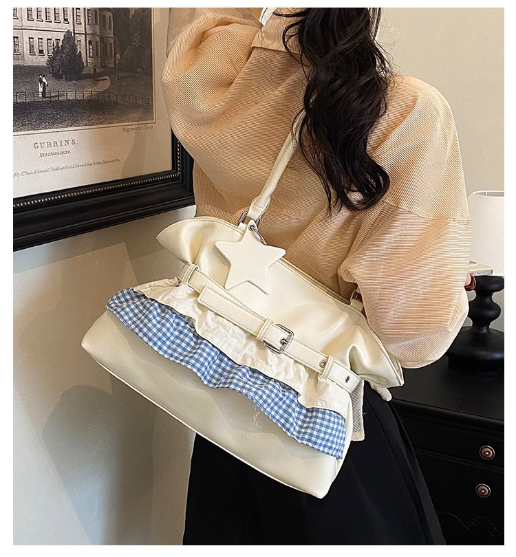 Women's PU Leather Gingham Drawstring Shoulder Bag detail 2