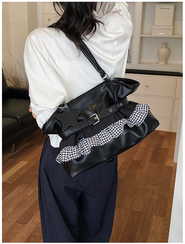 Women's PU Leather Gingham Drawstring Shoulder Bag detail 29