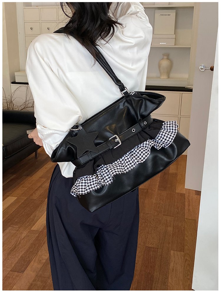 Women's PU Leather Gingham Drawstring Shoulder Bag detail 30