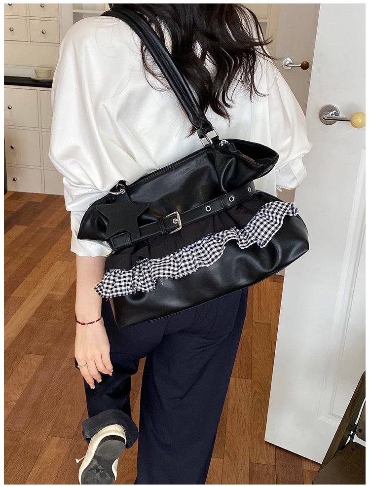 Women's PU Leather Gingham Drawstring Shoulder Bag detail 31