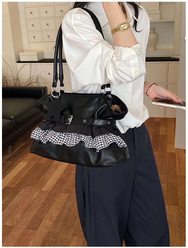 Women's PU Leather Gingham Drawstring Shoulder Bag detail 32