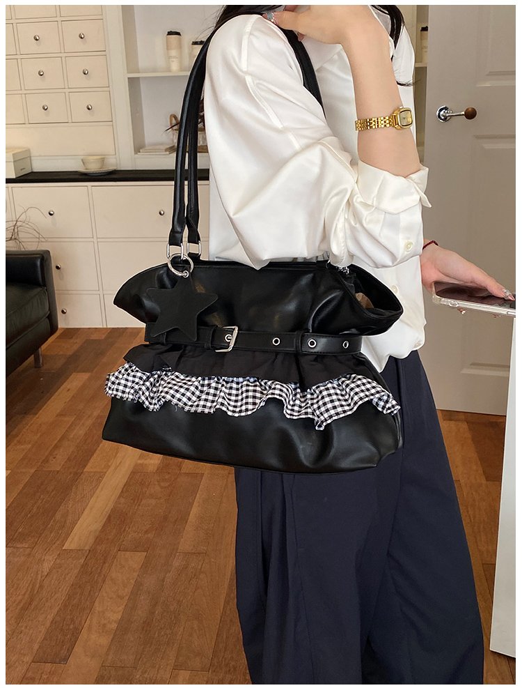 Women's PU Leather Gingham Drawstring Shoulder Bag detail 33
