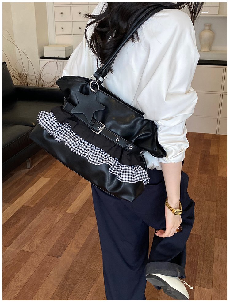 Women's PU Leather Gingham Drawstring Shoulder Bag detail 35