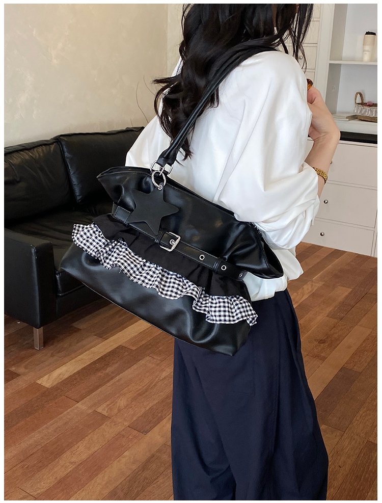 Women's PU Leather Gingham Drawstring Shoulder Bag detail 37