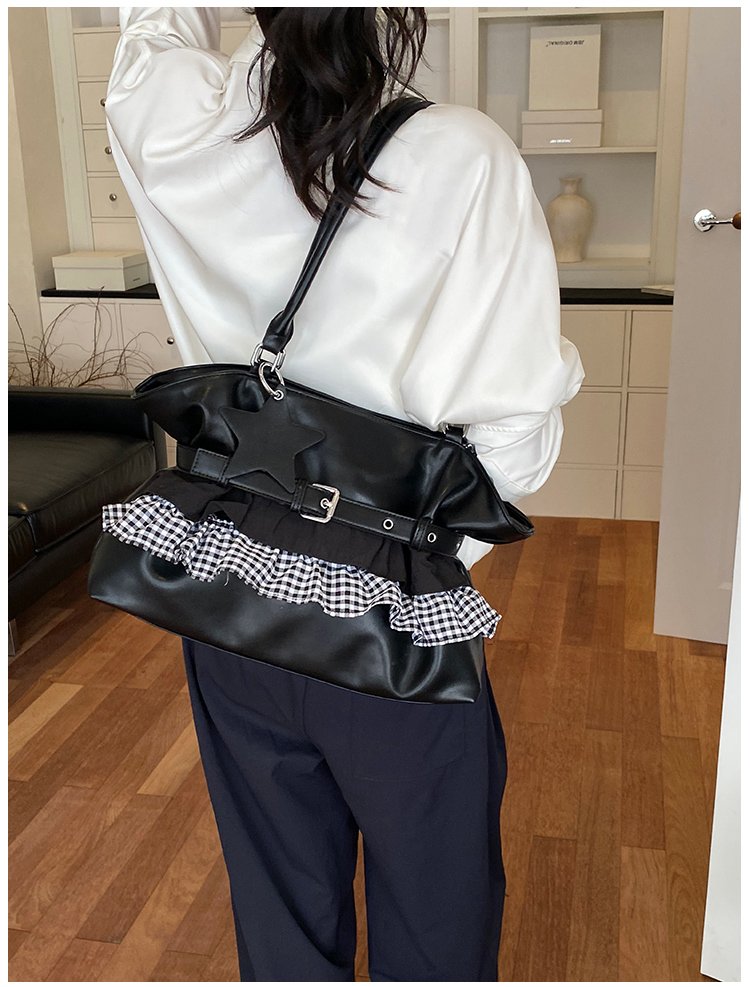 Women's PU Leather Gingham Drawstring Shoulder Bag detail 38