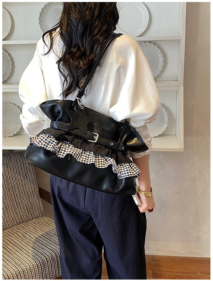 Women's PU Leather Gingham Drawstring Shoulder Bag detail 39