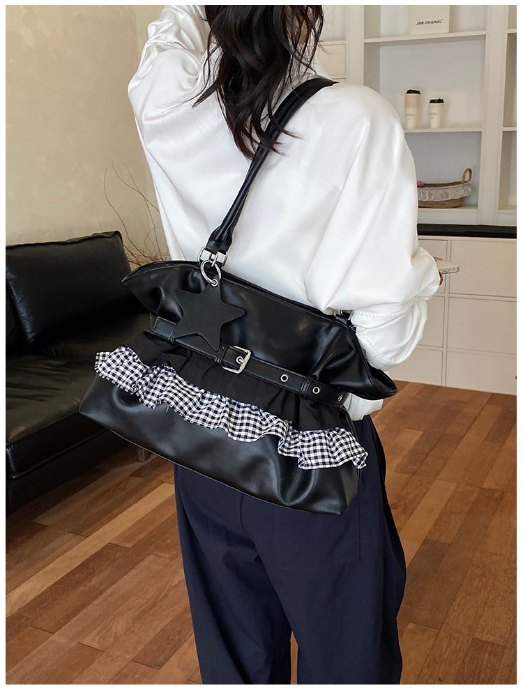Women's PU Leather Gingham Drawstring Shoulder Bag detail 40