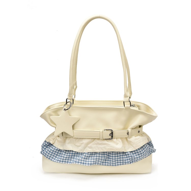 Women's PU Leather Gingham Drawstring Shoulder Bag view 3