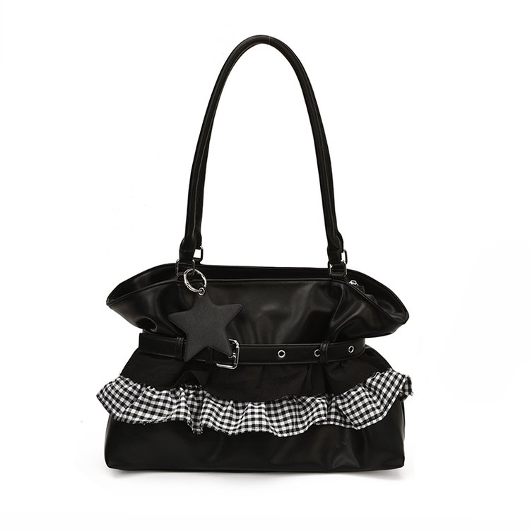 Women's PU Leather Gingham Drawstring Shoulder Bag view 1