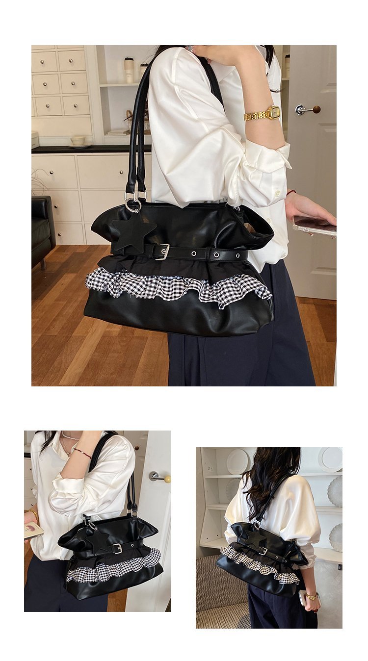 Women's PU Leather Gingham Drawstring Shoulder Bag detail 4