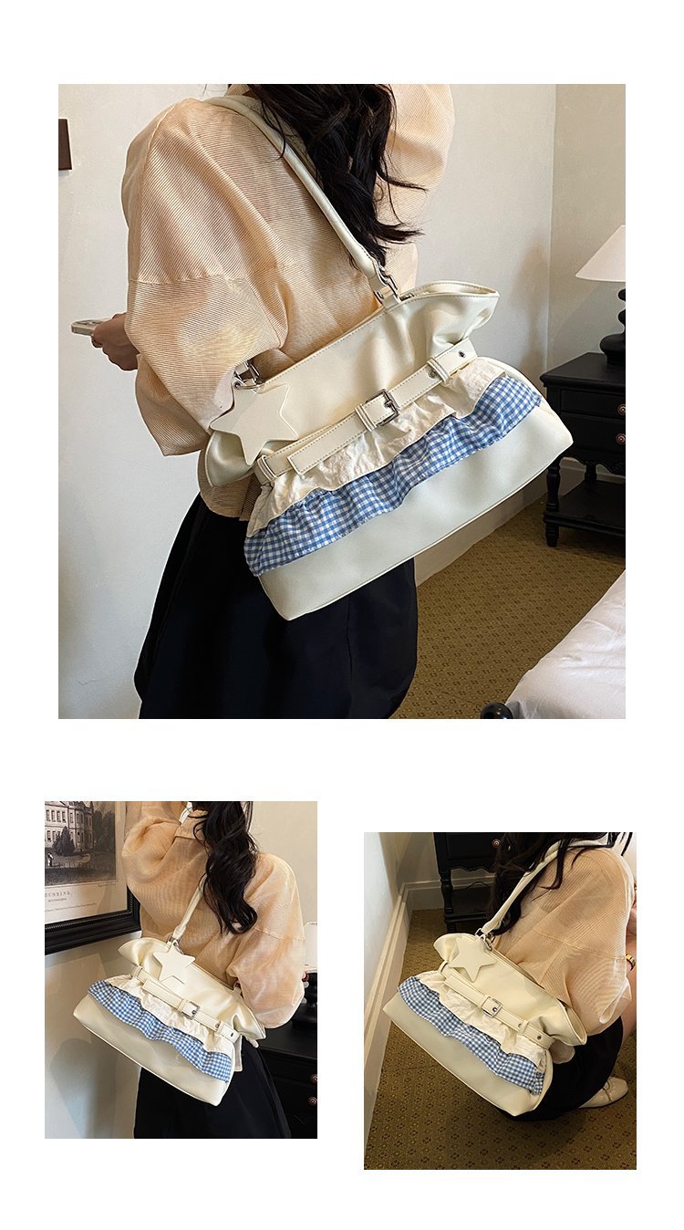 Women's PU Leather Gingham Drawstring Shoulder Bag detail 5