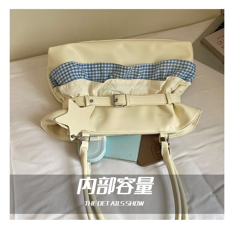 Women's PU Leather Gingham Drawstring Shoulder Bag detail 7
