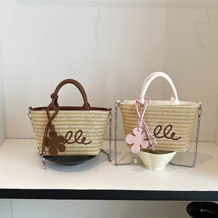 Women's PU Leather Letter Woven Basket Tote Bag view 2