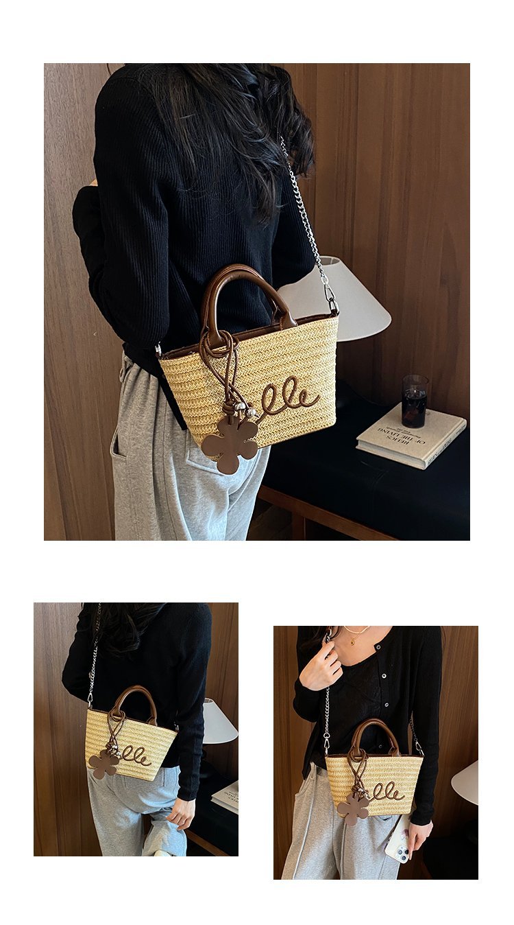 Women's PU Leather Letter Woven Basket Tote Bag detail 11