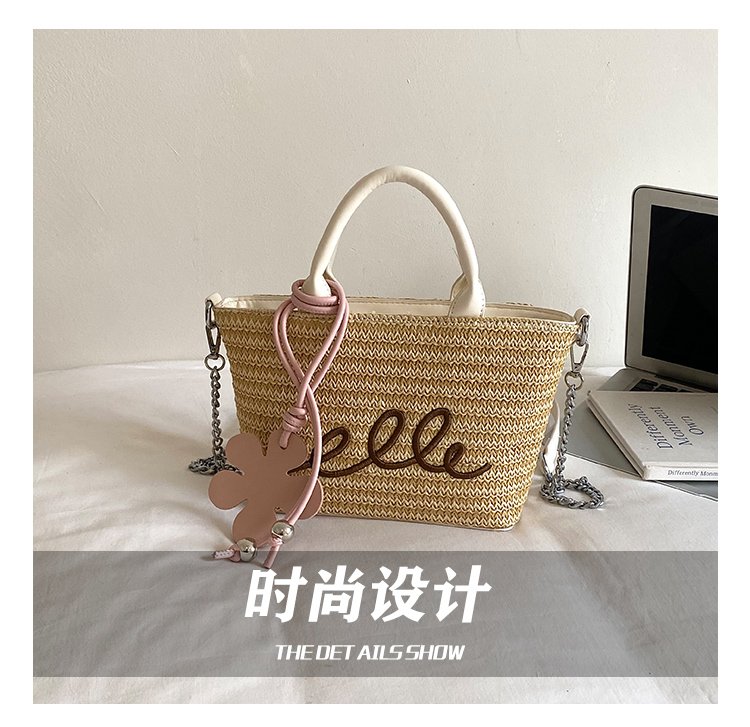 Women's PU Leather Letter Woven Basket Tote Bag detail 12